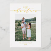 モダンとスクリプエレガントトMerry Christmas Photo 箔シーズンカード (正面)