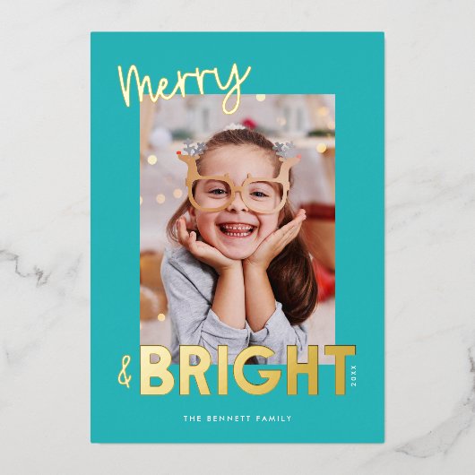 モダンとメリーBright Christmas Photo 箔シーズンカード (正面)