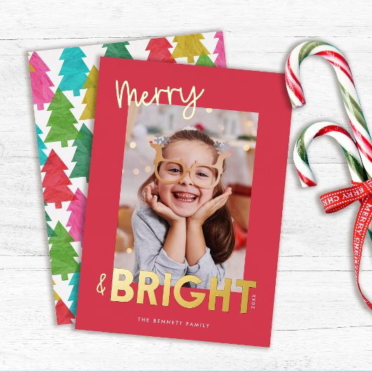 モダンとメリーBright Christmas Photo 箔シーズンカード