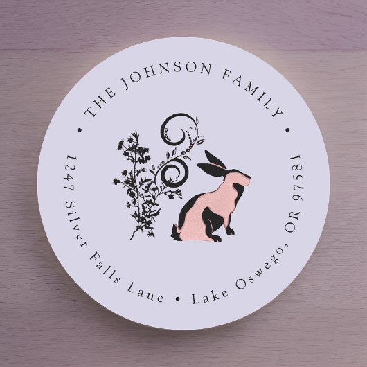 モダンなうさぎのイースター返信先住所ラベル ラウンドシール