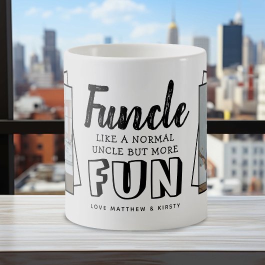 モダンなおかしなフレーズ 'Funcle' 2枚の写真入り | おじ コーヒーマグカップ