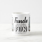 モダンなおかしなフレーズ 'Funcle' 2枚の写真入り | おじ コーヒーマグカップ (中央)