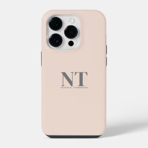 モダンなおしゃれなモノグラム入りピンクのパステルカラーブロック iPhone 14 PROケース