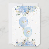 モダンなおしゃれな青い花の風船 男の子ベビーシャワーパーティー 招待状 (裏面)