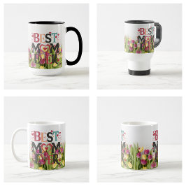 モダンなおしゃれチューリップの花束が描かれたベストマム コーヒーマグカップ