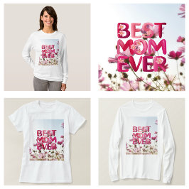 モダンなおしゃれママに エレガントなピンクの花柄デザインのベストママ Tシャツ