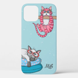 モダンなおしゃれ猫モノグラムデザイン iPhone 12ケース