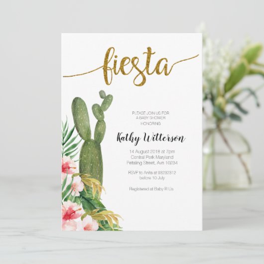 モダンなおもしろいはフェスタのベビーシャワーの緑の草木 招待状 (スタンド正面)