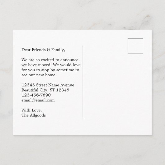 モダンなお引越しのお知らせ ターコイズ色のお引越しカード 案内ポストカード (裏面)