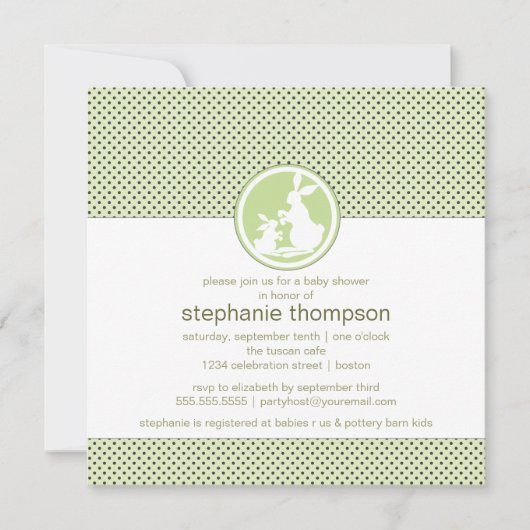 モダンなお母さんのバニー及びベビーのベビーシャワーの招待状 招待状 (正面)