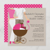 モダンなお母さんのパパキャリッジカップルのベビーシャワー 招待状 (正面/裏面)