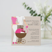 モダンなお母さんのパパキャリッジカップルのベビーシャワー 招待状 (スタンド正面)