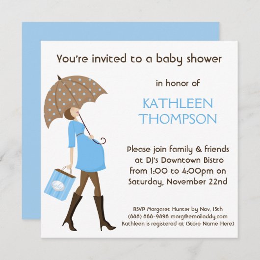 モダンなお母さんのベビーの隆起の男の子のブライダル・シャワー 招待状 (正面/裏面)