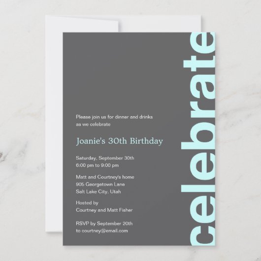 モダンなお祝いパーティーの招待状 - ターコイズ 招待状 (正面)