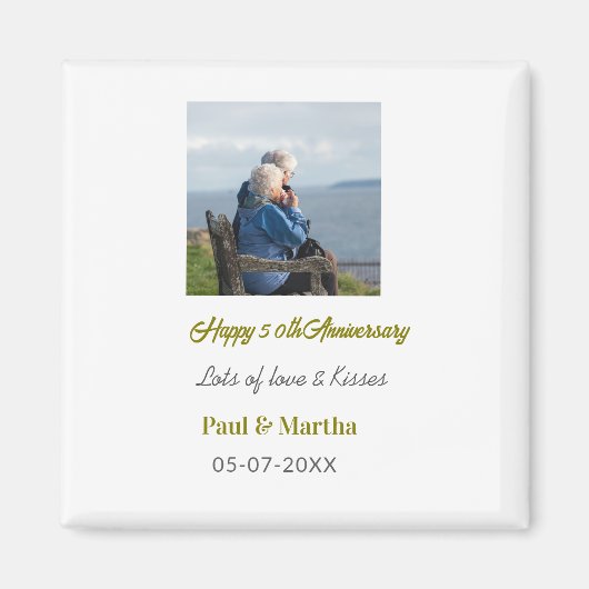 モダンなお祝い50回目の結婚記念日 名前と日付と写真入り マグネット (正面)