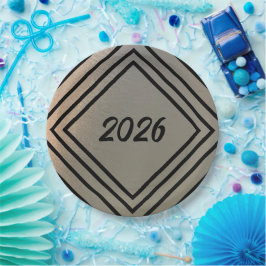 モダンなお祭り気分を盛り上げるマットメタリックデザインの2026年新年パーティー ペーパープレート