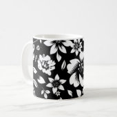 モダンなお花と舞う葉っぱ モノクロ コーヒーマグカップ (正面左)