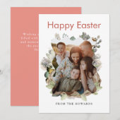 モダンなお花のイースター | Happy Easter フォト シーズンカード (正面/裏面)