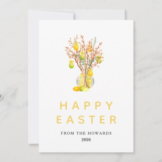 モダンなお花のイースター | Happy Easter フォト シーズンカード (正面)