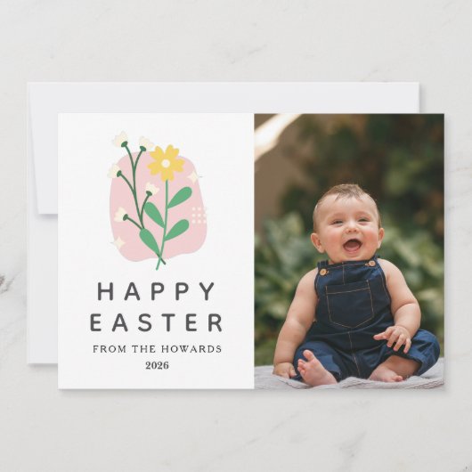 モダンなお花のイースター | Happy Easter フォト シーズンカード (正面)