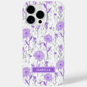 モダンなお花のガーリーな紫の花柄のスタイリッシュな名前 Case-Mate iPhone 14 PRO MAXケース