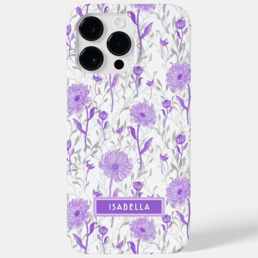 モダンなお花のガーリーな紫の花柄のスタイリッシュな名前 Case-Mate iPhoneケース (裏面)