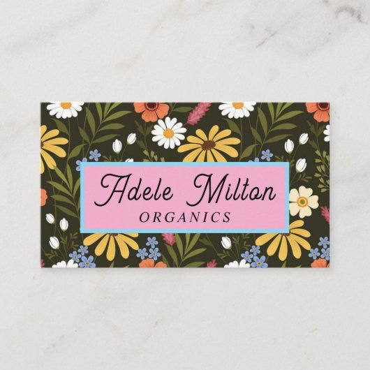 モダンなお花のデザイン 黄緑 カラフル 名刺 (正面)