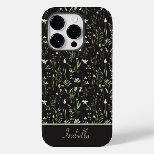モダンなお花のボタニカル グリーン ブラック Case-Mate iPhoneケース (裏面)