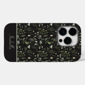 モダンなお花のボタニカル グリーン ブラック Case-Mate iPhoneケース (裏面 (横))