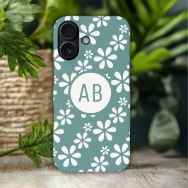 モダンなお花の柄のモノグラム オーダーメイド iPhone 16 PLUSケース