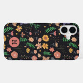 モダンなお花の柄のモノグラム ダーク iPhoneケース (裏面横)