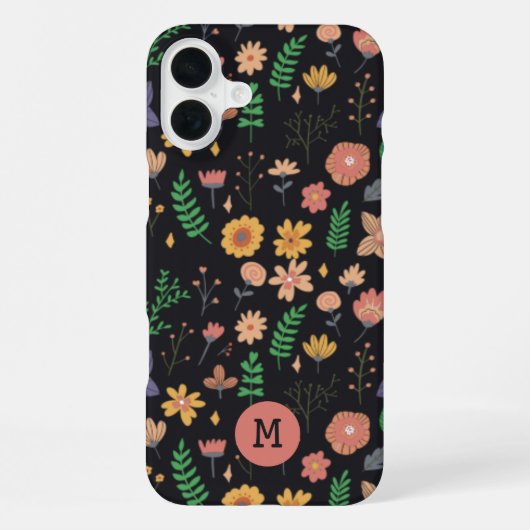モダンなお花の柄のモノグラム ダーク iPhoneケース (裏面)