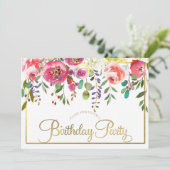 モダンなお花の水彩画の誕生日パーティー 招待状 (スタンド正面)
