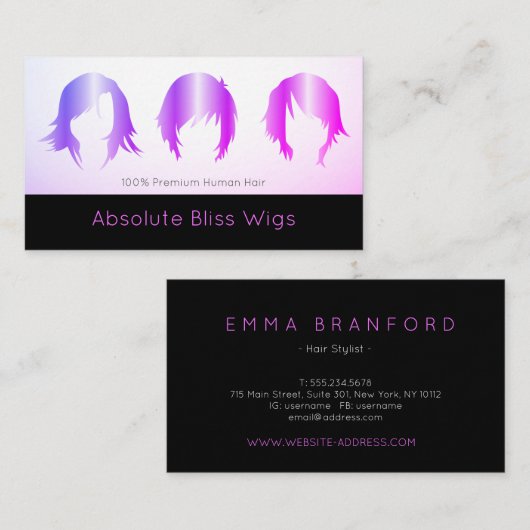 モダンなかつらの店の美容師 名刺 (正面/裏面)