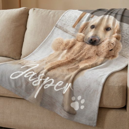 モダンなかわいいペットの名前の犬の写真 フリースブランケット