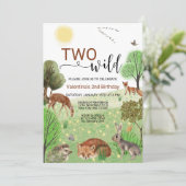モダンなかわいい森の動物 ツー ワイルド 2歳の誕生日 招待状 (スタンド正面)