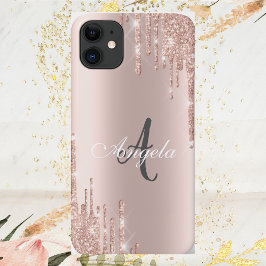 モダンなきらめきの雫 ローズゴールド モノグラム iPhone 11 ケース