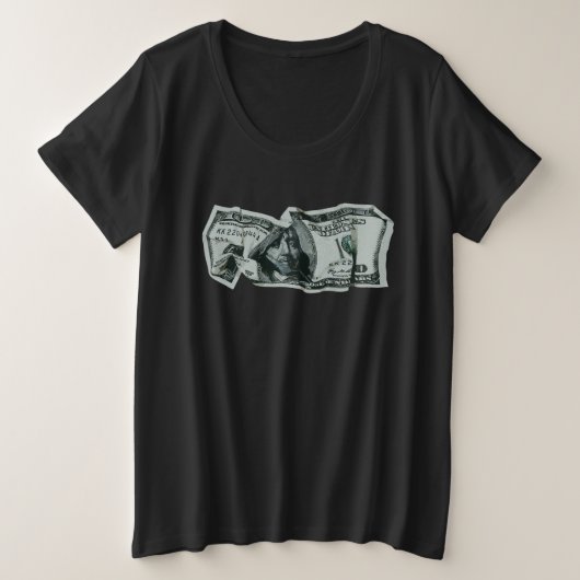 モダンなくしゃくしゃの100ドル紙幣デザイン プラスサイズTシャツ (デザイン正面)