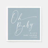 モダンなくすみブルーの「Oh Baby」スクリプト ベビーシャワー スタンダードカクテルナプキン (正面)