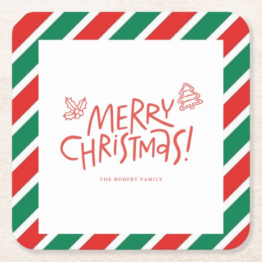 モダンなくどいクリスマスパーティーカード スクエアペーパーコースター (正面)