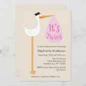 モダンなこうのとりのベビーシャワーの招待状-対の女の子 招待状 (正面/裏面)