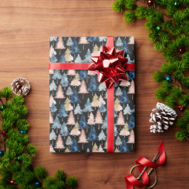 モダンなしゃれたピーチブラックのクリスマスツリーパターン ラッピングペーパー