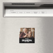 モダンなじいじの名前と年と写真のブラック マグネット (インサイチュ (食洗機))