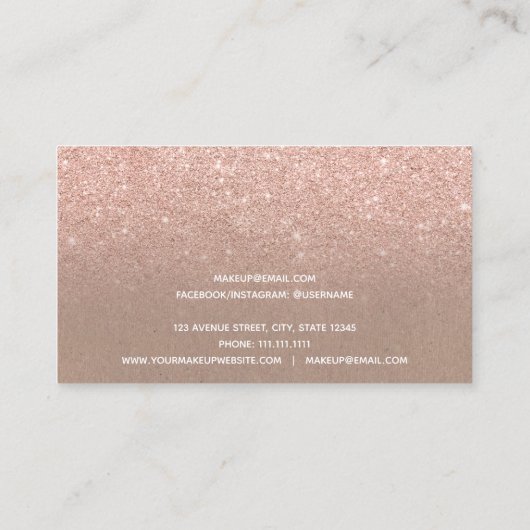 モダンなのどのばら色の金ゴールドのグリッターのクラフトの化粧 名刺 (裏面)