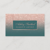 モダンなのどのばら色の金ゴールドのグリッターのティール(緑がかった色)のグラデーションな化粧 名刺 (正面)