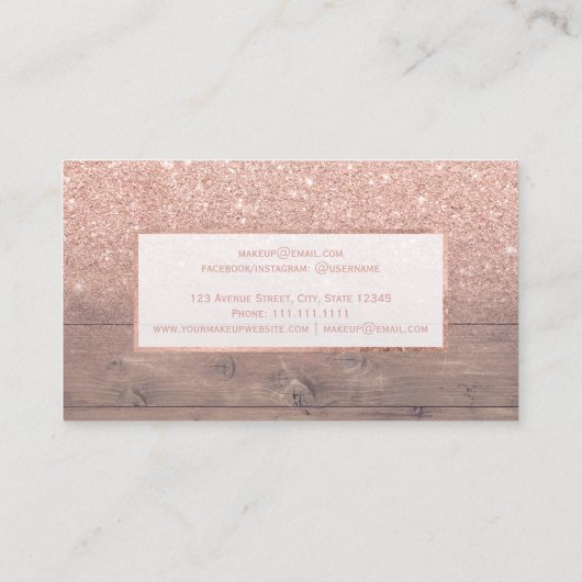 モダンなのどのばら色の金ゴールドのグリッターの木製のグラデーションな化粧 名刺 (裏面)