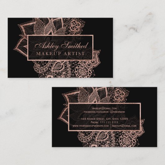 モダンなのどのばら色の金ゴールドのグリッターの花のレースの化粧 名刺 (正面/裏面)
