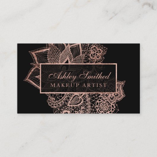 モダンなのどのばら色の金ゴールドのグリッターの花のレースの化粧 名刺 (正面)