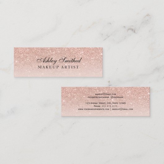モダンなのどのばら色の金ゴールドのグリッターの赤面のグラデーションな化粧2 スキニー名刺 (正面/裏面)