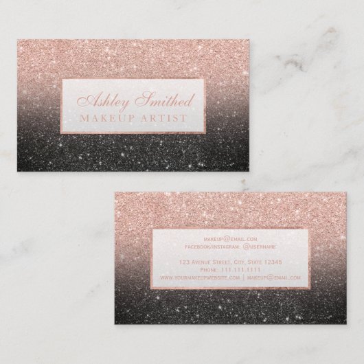 モダンなのどのばら色の金ゴールドのグリッターの黒の上品の化粧 名刺 (正面/裏面)